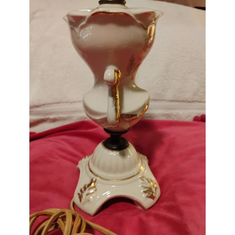 Antique Germany '15108' Porcelain Figural Table Lamp Rose Design‎ With 24K Gold